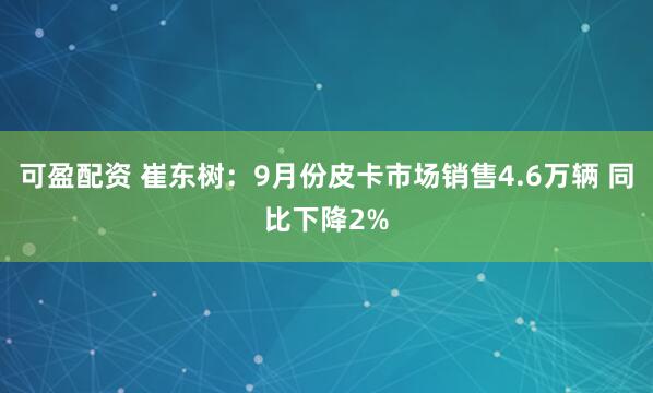 可盈配资 崔东树：9月份皮卡市场销售4.6万辆 同比下降2%
